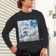 Frutiger Aero Aesthetic Tech Great Wave Of Kanagawa Fishes Unisex Long Sleeve T-Shirt