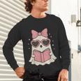 Ghost Reading Book Halloween Cat Lover Unisex Long Sleeve T-Shirt