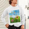 Frutiger Aero Aesthetic Tech Scenery Fishes Sunflower Raglan Baseball Tee Unisex Long Sleeve T-Shirt