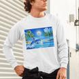 Frutiger Aero Dolphin Sunset Ocean With Palm Trees Y2k Premium Unisex Long Sleeve T-Shirt