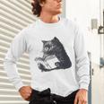 Reading Cat Cat Book Lover Unisex Long Sleeve T-Shirt