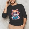 Adorable Book Lover Maine Coon Cat With Reading Glasses Cute Unisex Long Sleeve T-Shirt