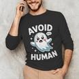 Avoid Humans Cute Kawaii Pastel Ghost Introvert Saying Unisex Long Sleeve T-Shirt