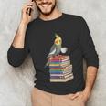 Bookworm Cockatiel Bird Reading Books Drinking Coffee Lover Unisex Long Sleeve T-Shirt