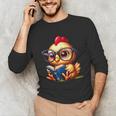Chicken Reading a Book Farm Animal Chick Unisex Long Sleeve T-Shirt
