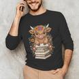 Cute Baby Highland Cow Reading Book Librarian Bookworm Unisex Long Sleeve T-Shirt