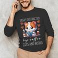 Easily Distracted By Coffee Cats And Books Unisex Long Sleeve T-Shirt