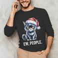 Ew People Cat Christmas Introvert Holiday Humor Unisex Long Sleeve T-Shirt