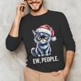 Ew People Christmas Cat Santa Hat Dad Introvert Unisex Long Sleeve T-Shirt