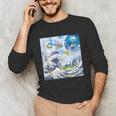 Frutiger Aero Aesthetic Tech Great Wave Of Kanagawa Fishes Unisex Long Sleeve T-Shirt