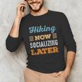 Hiking Now Minimal Socializing Introvert Vintage Unisex Long Sleeve T-Shirt