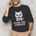 Pixel Art Pet Cat Y2K Retro Vintage Digital Nostalgia Tech Unisex Long Sleeve T-Shirt
