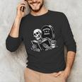 READING IN PEACE RIP Introvert Skeleton Read Book Meme Unisex Long Sleeve T-Shirt