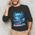 Readsolotl Blue Kawaii Axolotl Book Lover Reading Unisex Long Sleeve T-Shirt