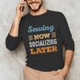 Sewing Now Minimal Socializing Introvert Vintage Unisex Long Sleeve T-Shirt