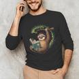 Sloth Reading a Book Lazy Sloth Bookworm Unisex Long Sleeve T-Shirt