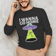 I Wanna Go Home Introvert UFO UAP Flying Saucer Trippy Alien Unisex Long Sleeve T-Shirt