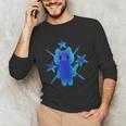 Yk2 Grunge Earthy Blue Cat With Stars Tomboy 90s Nostalgia Unisex Long Sleeve T-Shirt