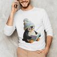 Cute Penguin Reading Book Faux-Crochet Print Unisex Long Sleeve T-Shirt