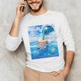 Frutiger Aero Aesthetic Tech Bubble Tea Boba Milktea Fishes Unisex Long Sleeve T-Shirt