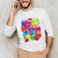 Frutiger Aero Aesthetic Tech Orb Pattern Heart Cherry Lips Raglan Baseball Tee Unisex Long Sleeve T-Shirt