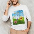 Frutiger Aero Aesthetic Tech Scenery Fishes Sunflower Raglan Baseball Tee Unisex Long Sleeve T-Shirt