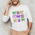 Mardi Gras Teacher Coquette Bow Pencil Apple Book Women Girl Unisex Long Sleeve T-Shirt