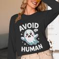Avoid Humans Cute Kawaii Pastel Ghost Introvert Saying Unisex Long Sleeve T-Shirt