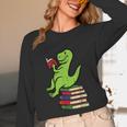 Dino Reading Read Reading Librarian Book Men Boys Kids Unisex Long Sleeve T-Shirt