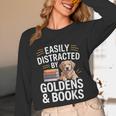 Easily Distracted By Goldens & Books Golden Retriever Dog Unisex Long Sleeve T-Shirt