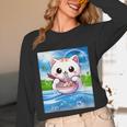 Frutiger Aero Aesthetic Tech Kawaii Ramen Cat Fishes Unisex Long Sleeve T-Shirt