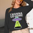 I Wanna Go Home Introvert UFO UAP Flying Saucer Trippy Alien Unisex Long Sleeve T-Shirt