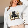 Cat Shirts For Women Book Lover Shirt Cute Cat And Book Premium Tri-Blend Unisex Long Sleeve T-Shirt