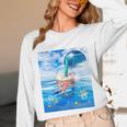Frutiger Aero Aesthetic Tech Bubble Tea Boba Milktea Fishes Unisex Long Sleeve T-Shirt