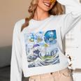 Frutiger Aero Aesthetic Tech Great Wave Of Kanagawa Fishes Raglan Baseball Tee Unisex Long Sleeve T-Shirt