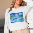 Frutiger Aero Dolphin Sunset Ocean With Palm Trees Y2k Premium Unisex Long Sleeve T-Shirt