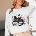 Retro Cute Cat Floral Book Librarian Vintage Floral Cat Book Unisex Long Sleeve T-Shirt