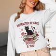 Women's Cat Books Romantic Floral Aesthetic Book Lover Cat Owner Unisex Long Sleeve T-Shirt