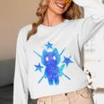 Yk2 Grunge Earthy Blue Cat With Stars Tomboy 90s Nostalgia Unisex Long Sleeve T-Shirt