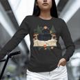 Cat On Open Book Mushrooms Ferns Dark Academia Unisex Long Sleeve T-Shirt
