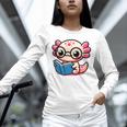 Adorable Book Lover Axolotl With Reading Glasses Cute Unisex Long Sleeve T-Shirt