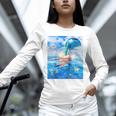 Frutiger Aero Aesthetic Tech Bubble Tea Boba Milktea Fishes Raglan Baseball Tee Unisex Long Sleeve T-Shirt