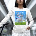 Frutiger Aero Aesthetic Tech Cherry Blossom Fishes Bubbles Raglan Baseball Tee Unisex Long Sleeve T-Shirt