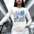 Frutiger Aero Aesthetic Tech Great Wave Of Kanagawa Fishes Raglan Baseball Tee Unisex Long Sleeve T-Shirt