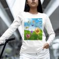 Frutiger Aero Aesthetic Tech Scenery Fishes Sunflower Raglan Baseball Tee Unisex Long Sleeve T-Shirt