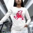 Yk2 Grunge Scary Cat With Shooting Stars 90s Nostalgia Unisex Long Sleeve T-Shirt
