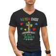 Autism Dad Son Father Autistic Kid Awareness Jesus Christian Men's V-Neck T-Shirt