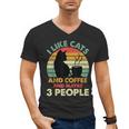 Cats Coffee & 3 People Tee Cute Font Introvert Humor Men's V-Neck T-Shirt