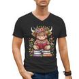 Cute Baby Highland Cow With Reading Book Bookworm Men's V-Neck T-Shirt