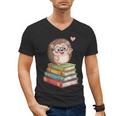 Cute Hedgehog Reading Books Animal Lover Reader Bookworm Men's V-Neck T-Shirt